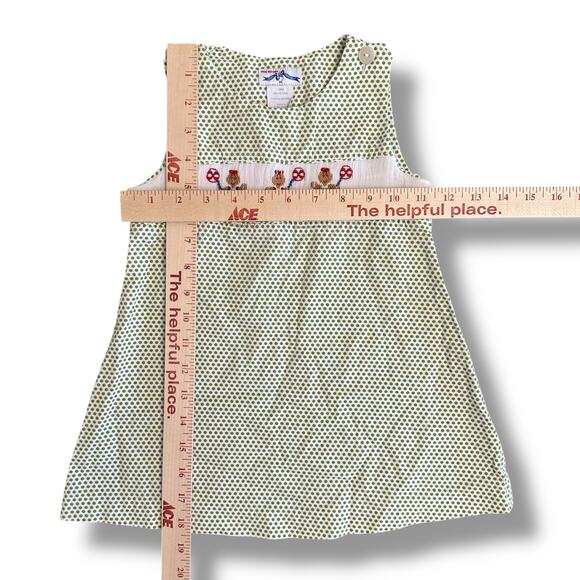 Silly Goose Hand Smocked Dress 24M Girls Green Polka Dot Gingerbread Embroidery - Picture 3 of 7